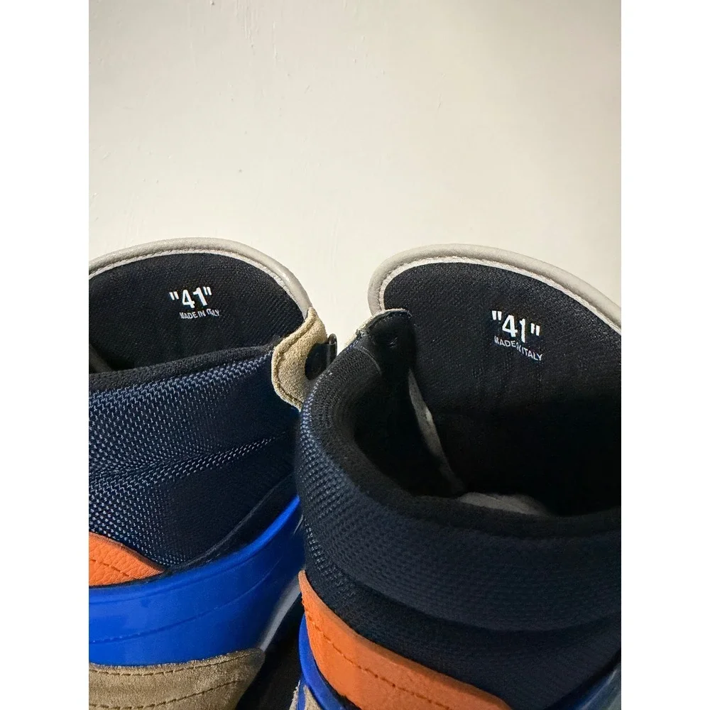 Off-White Hiking Sneaker Boots Mens Blue Tan Colorblock Sponge Sole Excellent